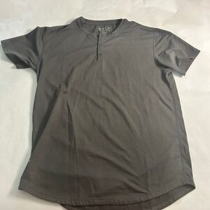 BYLT Premium Basics Signature Drop Cut Gray Henley T-Shirt Mens Curved Hem L